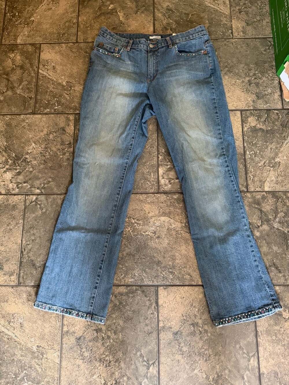 TINT Women's Medium Wash Jeans with Rhinestone Embellishments Size 14